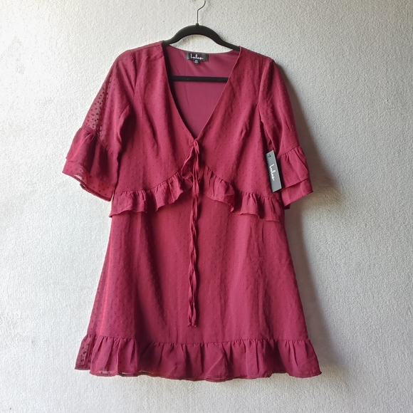 Lulu's Daydream Wine Red Swiss Dot Ruffled Dress XS - Picture 6 of 14